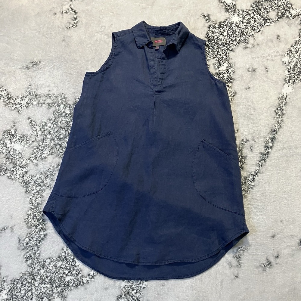 FORCYNTHIA Beachwear Womens‎ Sz S NavyTunic Sleeveless Pockets Hi Lo